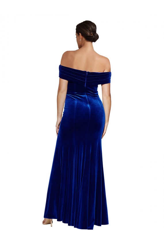 Comprar Azul real Sirena Hombros Descubiertos Terciopelo Elástico Largo Formales Vestidos de dama de honor / Vestidos de fiesta