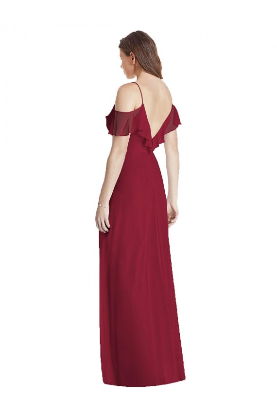 Comprar Azul real Trompeta Tirantes espagueti Cuello en V Gasa Largo Vestidos de dama de honor