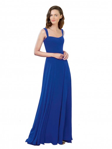 Comprar Azul real línea A Cuadrado Gasa Largo Vestidos de dama de honor