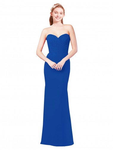 Comprar Azul real línea A Cuello de Corazón Gasa Largo Vestidos de dama de honor