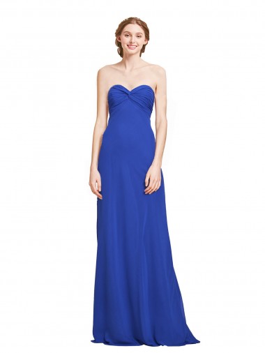 Comprar Azul real línea A Cuello de Corazón Gasa Largo Vestidos de dama de honor