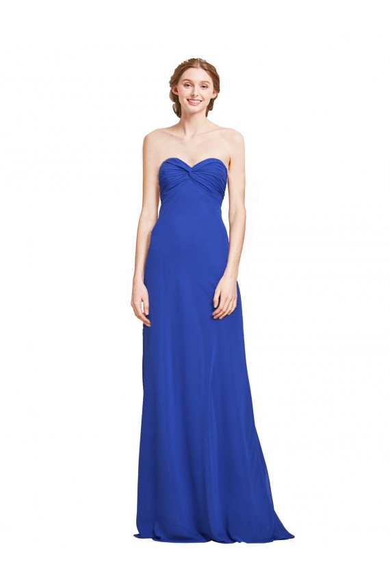Comprar Azul real línea A Cuello de Corazón Gasa Largo Vestidos de dama de honor
