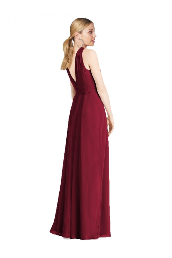 Comprar Azul real línea A Halter Gasa Largo Vestidos de dama de honor