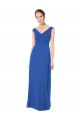 Comprar Azul real línea A Hombros Descubiertos Cuello en V Gasa Largo Vestidos de dama de honor