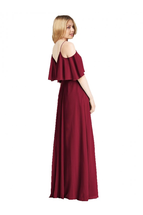 Comprar Azul real línea A Tirantes espagueti Cuello en V Gasa Largo Vestidos de dama de honor