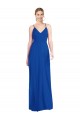 Comprar Azul real línea A Tirantes espagueti Cuello en V Gasa Largo Vestidos de dama de honor