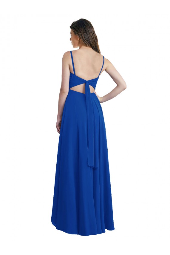 Comprar Azul real línea A Tirantes espagueti Gasa Largo Asimétrico Vestidos de dama de honor