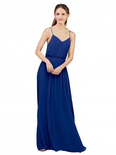 Comprar Azul real línea A Tirantes espagueti Gasa Largo Vestidos de dama de honor