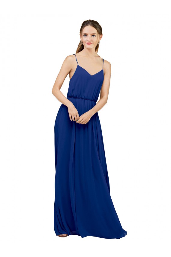 Comprar Azul real línea A Tirantes espagueti Gasa Largo Vestidos de dama de honor