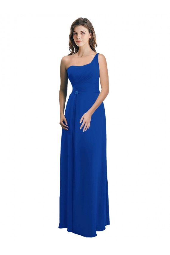 Comprar Azul real línea A Un Hombre Gasa Largo Vestidos de dama de honor