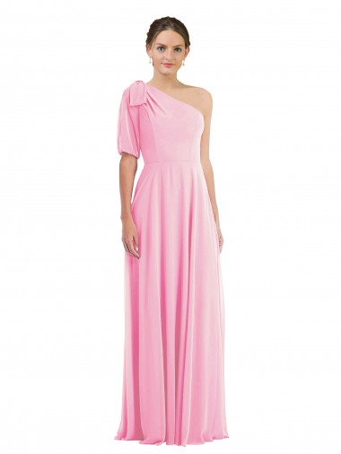 Comprar Barely rosa Trompeta Un Hombre Gasa Largo Vestidos de dama de honor