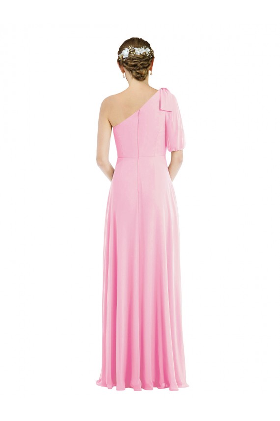 Comprar Barely rosa Trompeta Un Hombre Gasa Largo Vestidos de dama de honor