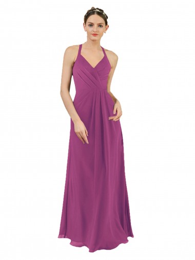 Comprar Baya silvestre Cubierta Cuello en V Gasa Largo Vestidos de dama de honor