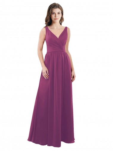 Comprar Baya silvestre línea A Cuello en V Gasa Largo Vestidos de dama de honor