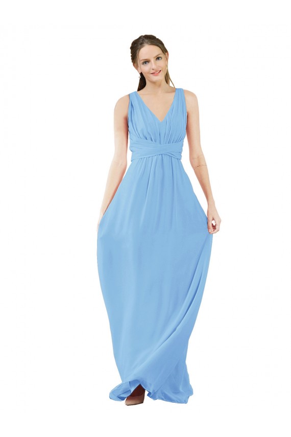 Comprar Bígaro línea A Cuello en V Gasa Largo Vestidos de dama de honor