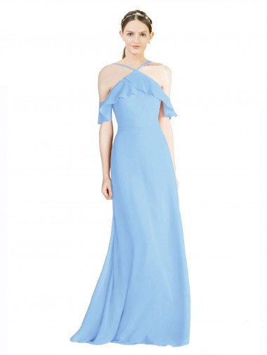 Comprar Bígaro línea A Halter Gasa Largo Vestidos de dama de honor