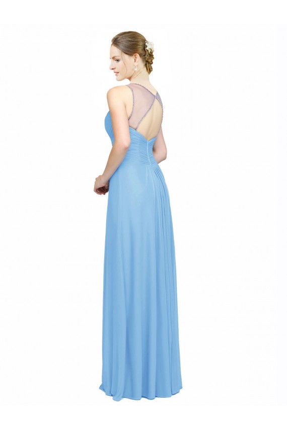 Comprar Bígaro línea A Tirantes espagueti Cuello en V Gasa Largo Vestidos de dama de honor