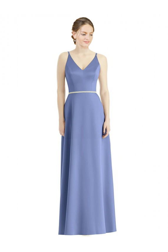 Comprar Bígaro línea A Tirantes espagueti Cuello en V Satén Largo Vestidos de dama de honor