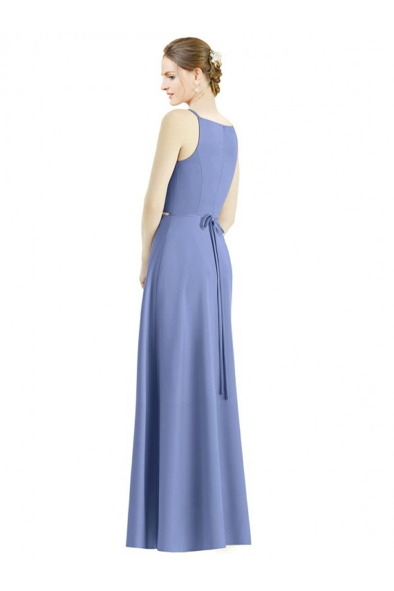 Comprar Bígaro línea A Tirantes espagueti Cuello en V Satén Largo Vestidos de dama de honor