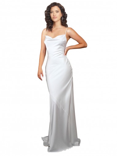 Comprar Blanco Cubierta Barrer tren Satén sedoso Sencillo Playa Vestidos de novia