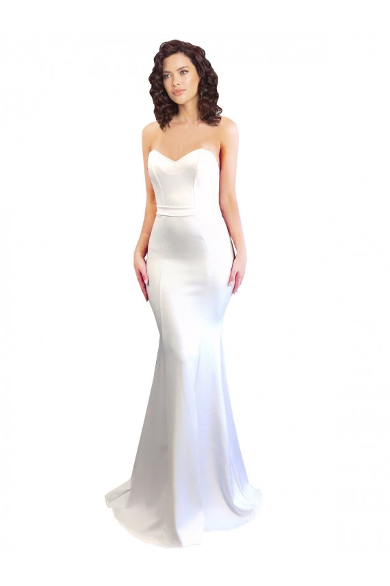 Comprar Blanco Sirena Cuello de Corazón Sin tirantes Cuello Alto Crepé Elástico Largo Formales Vestidos de dama de honor / Vestidos de fiesta