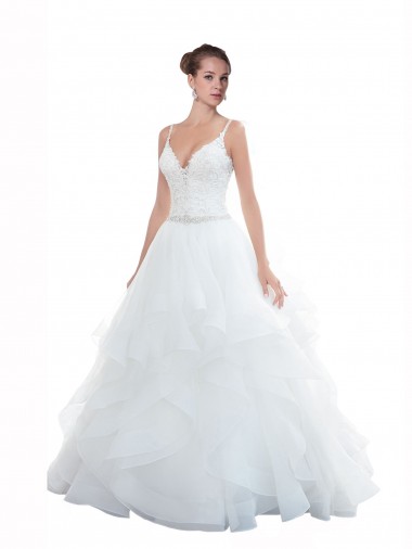 Comprar Blanco Tirantes espagueti Cola capilla Tul Playa Vestidos de novia