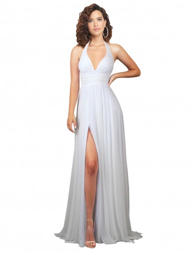 Comprar Blanco línea A Cuello en V Barrer tren Gasa Sencillo Playa Vestidos de novia