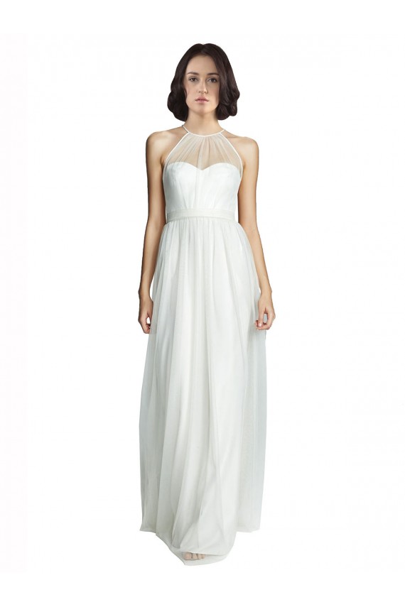 Comprar Blanco línea A Halter Cuello Alto Tul Largo Vestidos de dama de honor