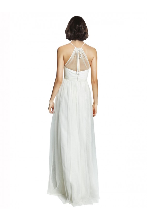 Comprar Blanco línea A Halter Cuello Alto Tul Largo Vestidos de dama de honor
