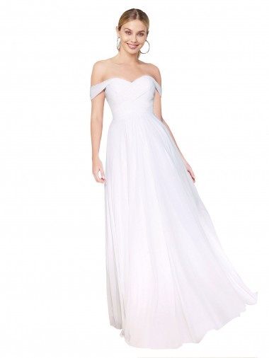 Comprar Blanco línea A Hombros Descubiertos Gasa Largo Formales Vestidos de dama de honor / Vestidos de fiesta