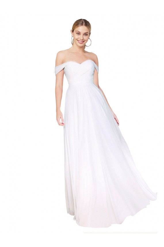 Comprar Blanco línea A Hombros Descubiertos Gasa Largo Formales Vestidos de dama de honor / Vestidos de fiesta