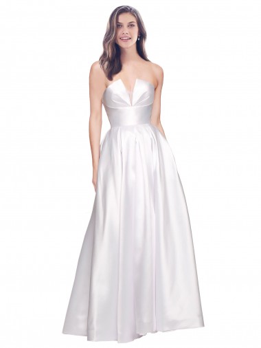 Comprar Blanco línea A Sin tirantes Satén elástico Largo Formales Vestidos de dama de honor / Vestidos de fiesta