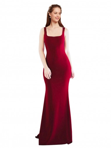Comprar Borgoña 10 Sirena Cuadrado Crepé Elástico Largo Formales Vestidos de dama de honor / Vestidos de fiesta