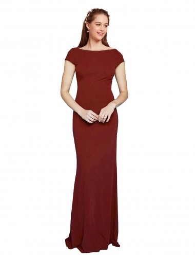 Comprar Borgoña 10 Sirena Cuello redondo Crepé Elástico Largo Formales Vestidos de dama de honor / Vestidos de fiesta