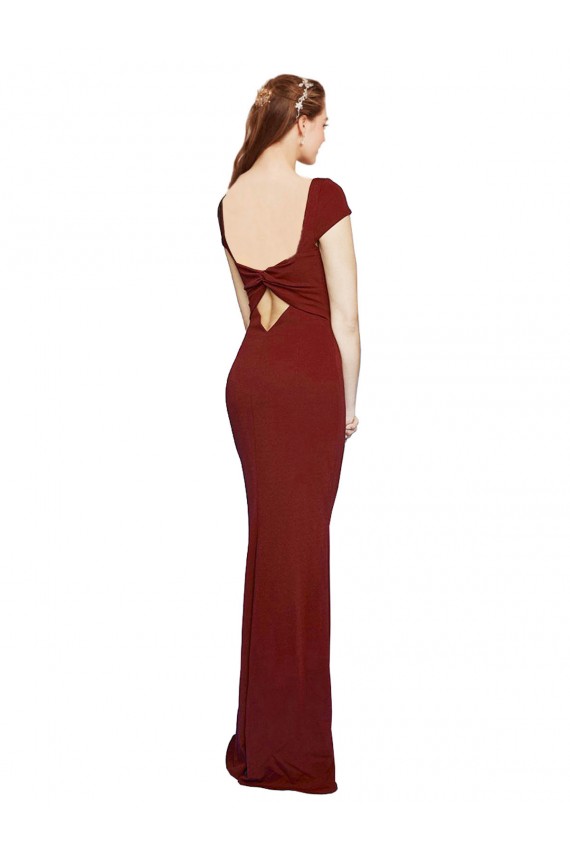 Comprar Borgoña 10 Sirena Cuello redondo Crepé Elástico Largo Formales Vestidos de dama de honor / Vestidos de fiesta