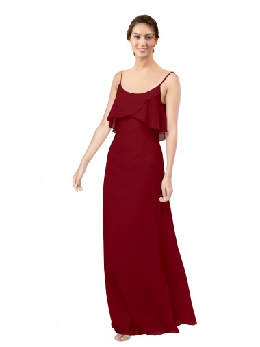 Comprar Borgoña Cubierta Cucharón Gasa Largo Vestidos de dama de honor