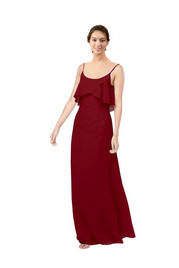 Comprar Borgoña Cubierta Cucharón Gasa Largo Vestidos de dama de honor