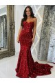 Comprar Borgoña Cubierta Cuello de Corazón Cola corte Lentejuelas Terciopelo Largo Vestidos de fiesta