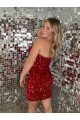 Comprar Borgoña Cubierta Cuello de Corazón Corto Lentejuelas Terciopelo Corto Vestidos de fiesta