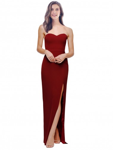 Comprar Borgoña Cubierta Cuello de Corazón Crepé Elástico Largo Formales Vestidos de dama de honor / Vestidos de fiesta