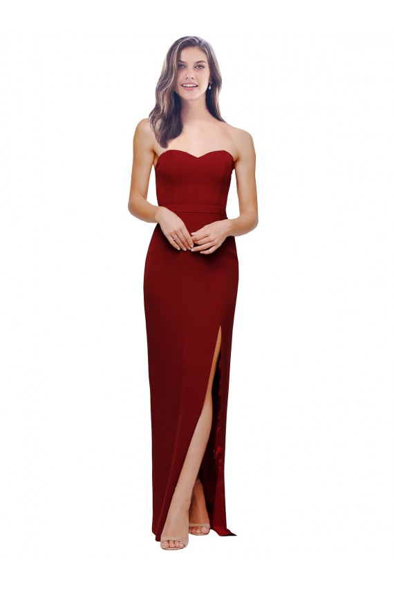 Comprar Borgoña Cubierta Cuello de Corazón Crepé Elástico Largo Formales Vestidos de dama de honor / Vestidos de fiesta