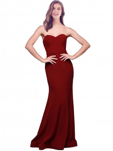 Comprar Borgoña Cubierta Cuello de Corazón Sin tirantes Crepé Elástico Largo Formales Vestidos de dama de honor / Vestidos de fiesta