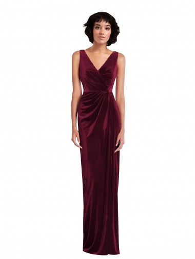 Comprar Borgoña Cubierta Cuello en V Terciopelo Elástico Largo Vestidos de dama de honor / Vestidos de fiesta