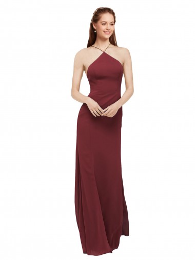 Comprar Borgoña Cubierta Halter Gasa Largo Vestidos de dama de honor