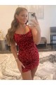 Comprar Borgoña Cubierta Tirantes espagueti Corto Lentejuelas Terciopelo Corto Vestidos de fiesta