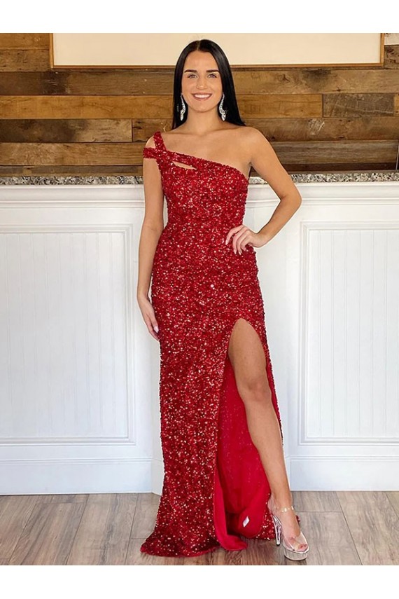 Comprar Borgoña Cubierta Un Hombre Barrer tren Lentejuelas Terciopelo Largo Vestidos de fiesta