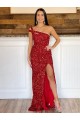 Comprar Borgoña Cubierta Un Hombre Barrer tren Lentejuelas Terciopelo Largo Vestidos de fiesta