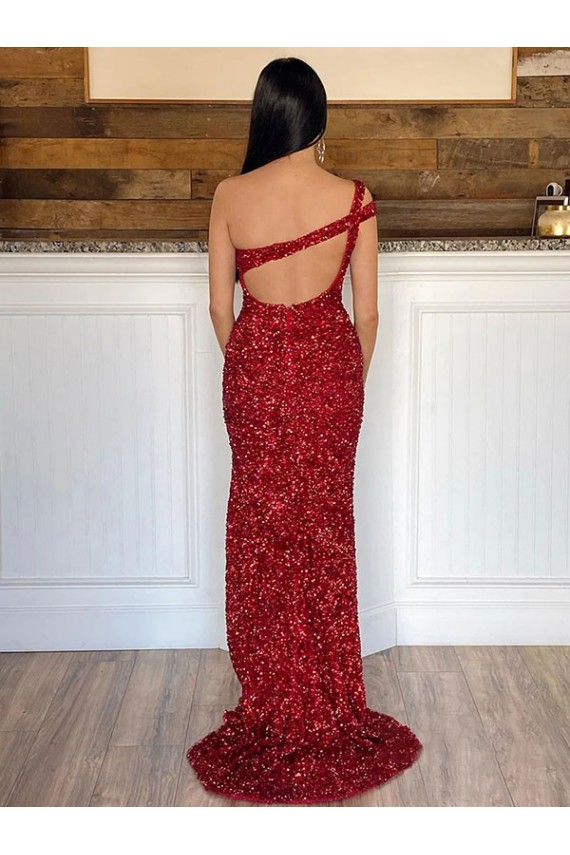 Comprar Borgoña Cubierta Un Hombre Barrer tren Lentejuelas Terciopelo Largo Vestidos de fiesta