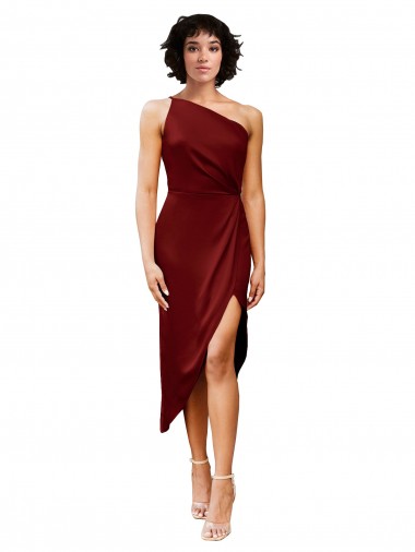Comprar Borgoña Cubierta Un Hombre Midi Satén elástico Corto Formales Vestidos de dama de honor / Vestidos de fiesta / Vestidos de cóctel