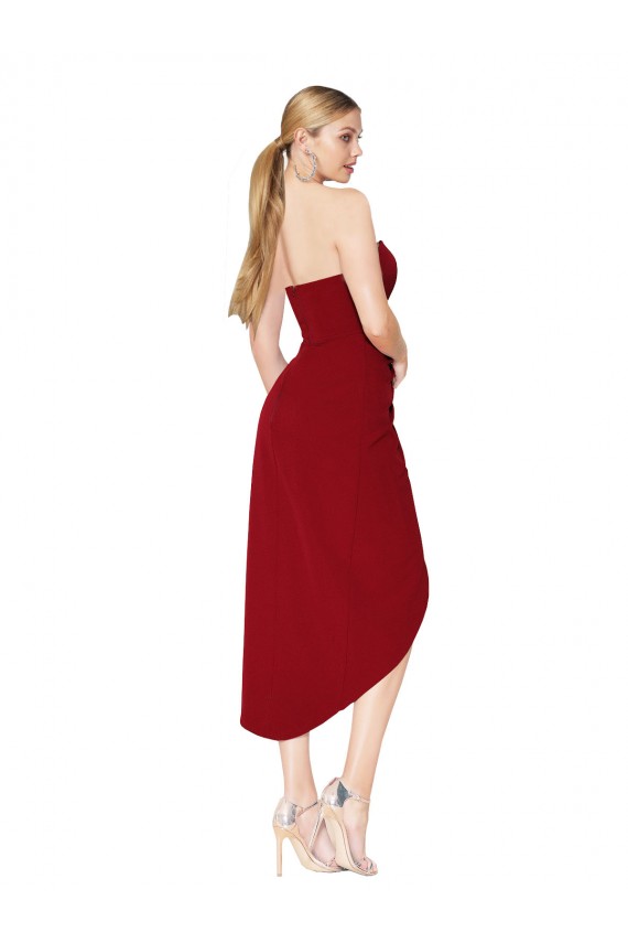 Comprar Borgoña Sirena Cuello Alto Crepé Elástico Corto Asimétrico Formales Vestidos de dama de honor / Vestidos de fiesta / Vestidos de cóctel